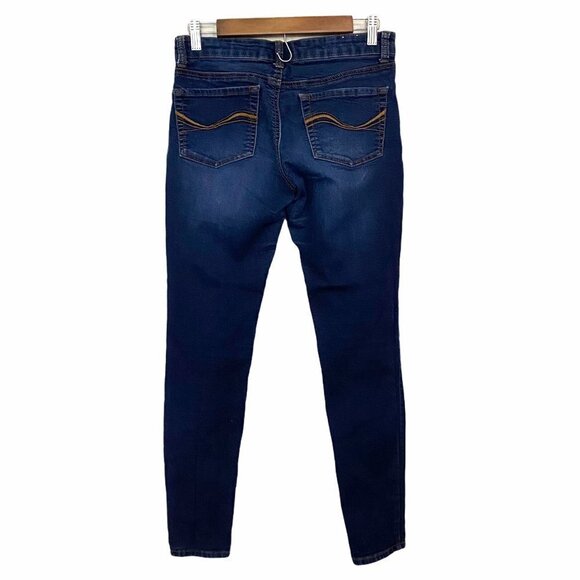 SO Women's Juniors Dark Wash Whiskered Skinny Stretch Jegging Blue Jeans Size 7 - Picture 5 of 5